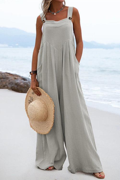 Rowangirl Fashion Solid Sling Off Shoulder Wide-Leg Jumpsuit