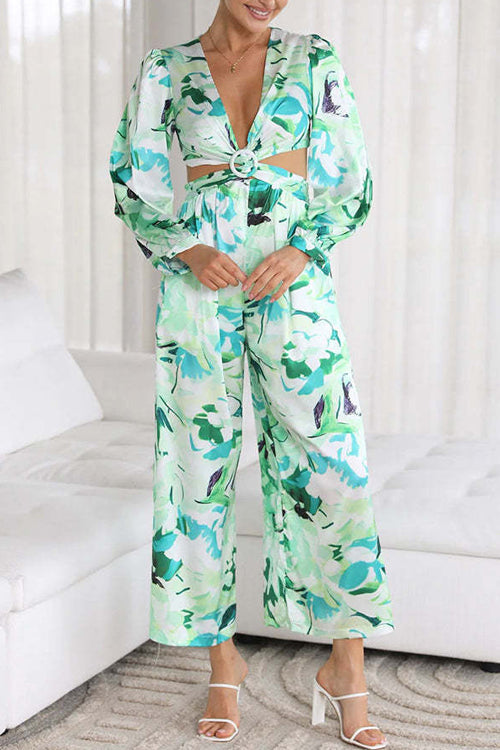 Rowangirl Fashion Print Long Sleeve Cropped Jumpsuit