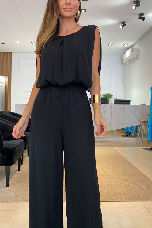 Rowangirl Open Back Elastic Waist Solid Relaxed Jumpsuit