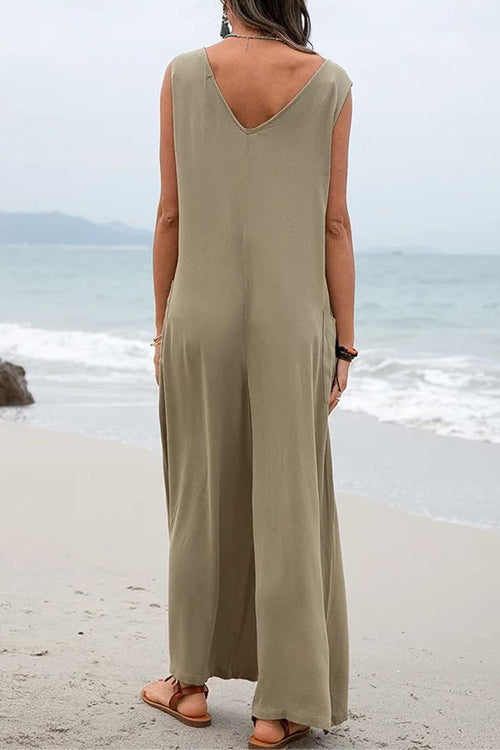 Rowangirl Fashion Casual V-Neck Pocket Jumpsuit