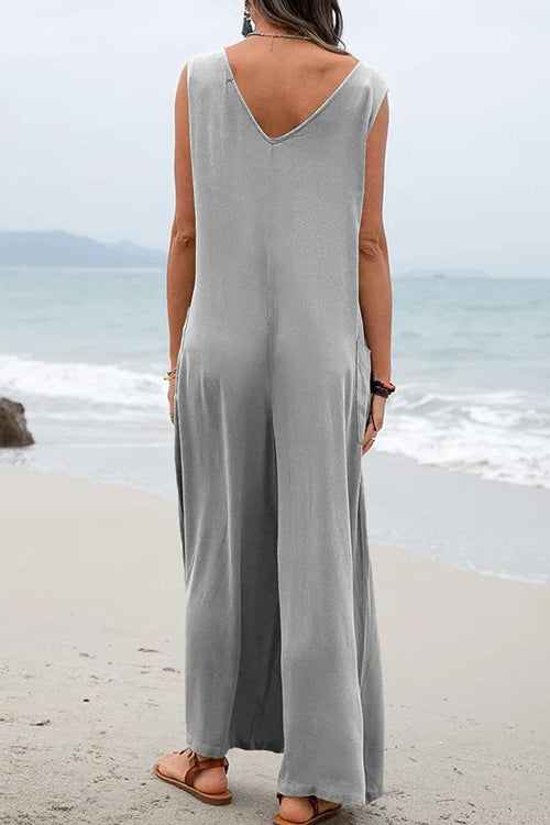Rowangirl Fashion Casual V-Neck Pocket Jumpsuit