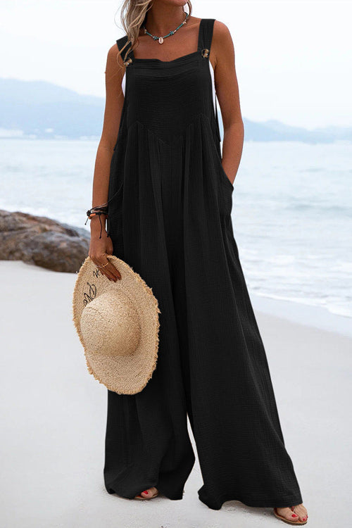 Rowangirl Fashion Solid Sling Off Shoulder Wide-Leg Jumpsuit