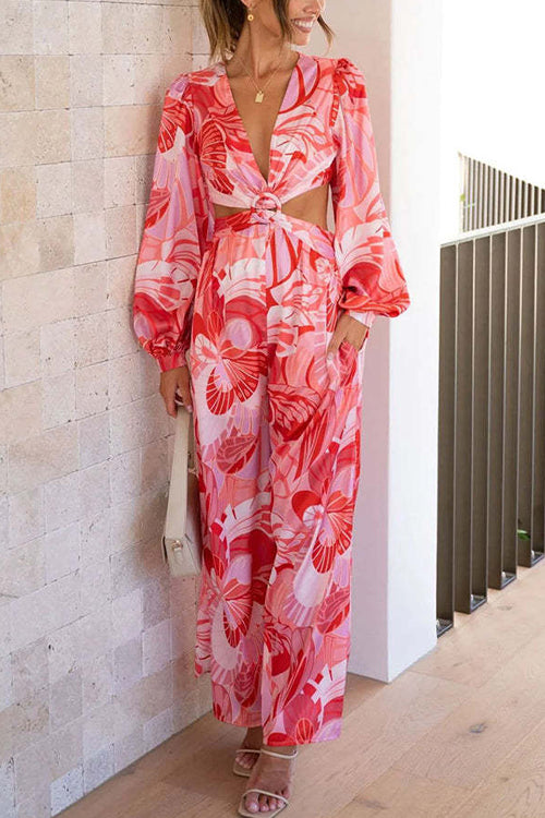 Rowangirl Fashion Print Long Sleeve Cropped Jumpsuit