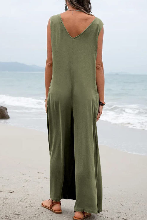 Rowangirl Fashion Casual V-Neck Pocket Jumpsuit