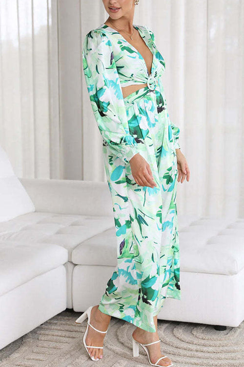 Rowangirl Fashion Print Long Sleeve Cropped Jumpsuit