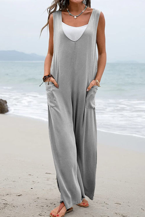 Rowangirl Fashion Casual V-Neck Pocket Jumpsuit