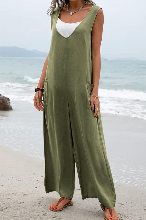 Rowangirl Fashion Casual V-Neck Pocket Jumpsuit