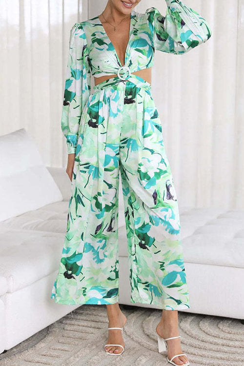 Rowangirl Fashion Print Long Sleeve Cropped Jumpsuit