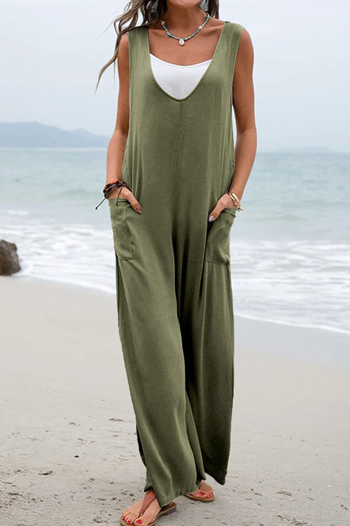 Rowangirl Fashion Casual V-Neck Pocket Jumpsuit