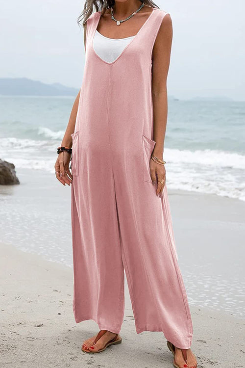 Rowangirl Fashion Casual V-Neck Pocket Jumpsuit
