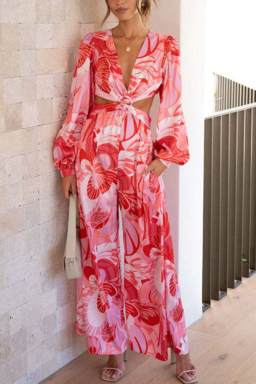 Rowangirl Fashion Print Long Sleeve Cropped Jumpsuit