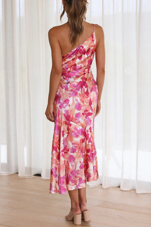 Rowangirl Fashionable Slant Neck Sling Print Dress