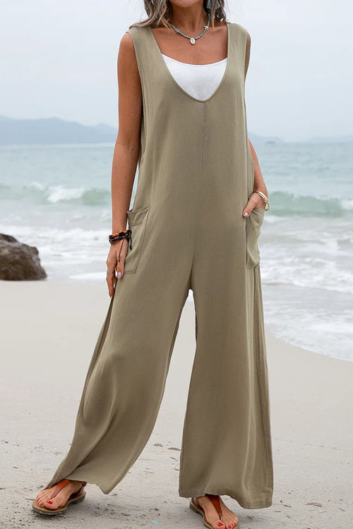 Rowangirl Fashion Casual V-Neck Pocket Jumpsuit