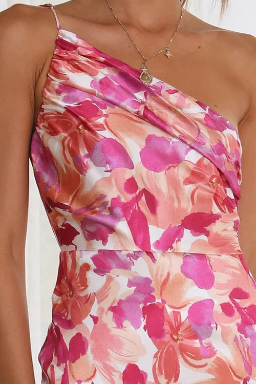 Rowangirl Fashionable Slant Neck Sling Print Dress