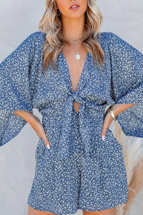 Rowangirl Georgia V Neck Lace Up Loose Holiday Romper