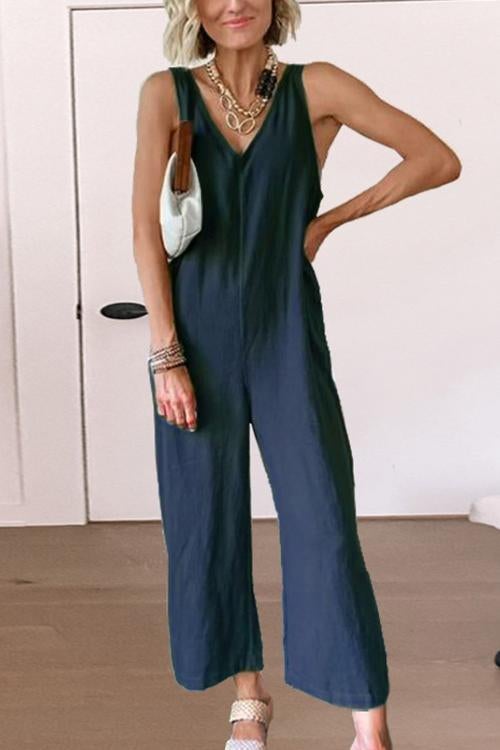 Rowangirl  Beatrice Fashion Chic Casual Comfortable Cotton Linen Jumpsuit