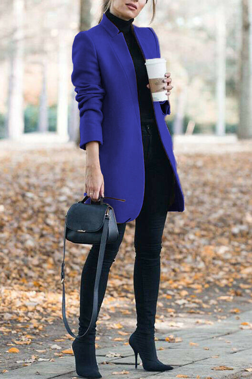 Rowangirl Fashion Chic Solid Color Stand Collar Coat