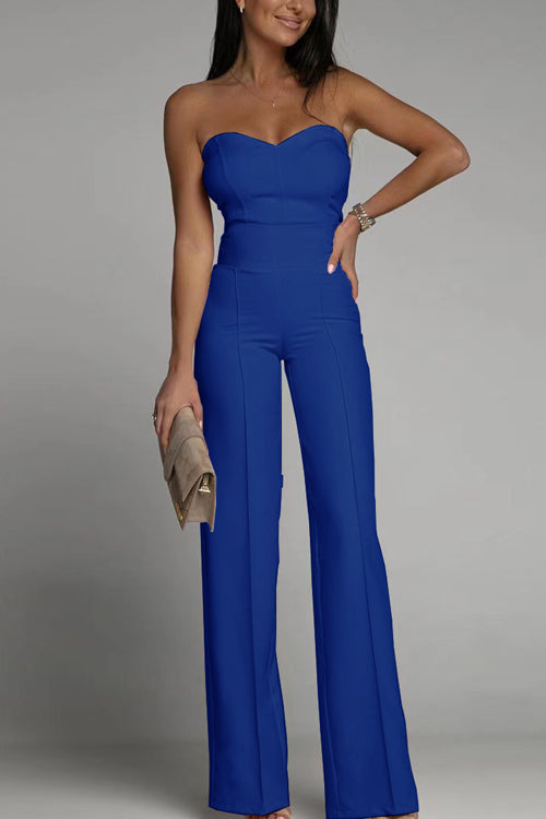 Rowangirl Chic Solid Off Shoulder Sleeveless Slim Jumpsuit