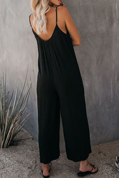 Rowangirl Chic Solid Loose Sling Off Shoulder Sleeveless Jumpsuit