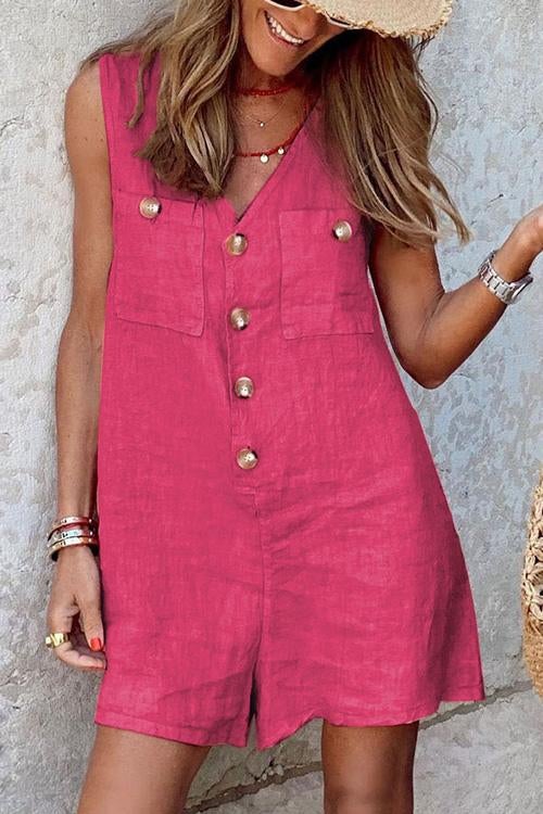 Rowangirl  Fashion Casual Sleeveless V Neck Buttons Vest Romper