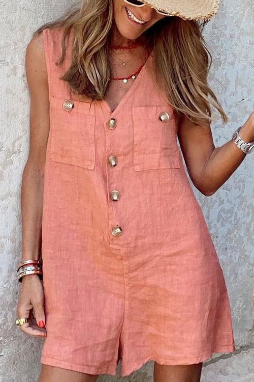 Rowangirl  Fashion Casual Sleeveless V Neck Buttons Vest Romper