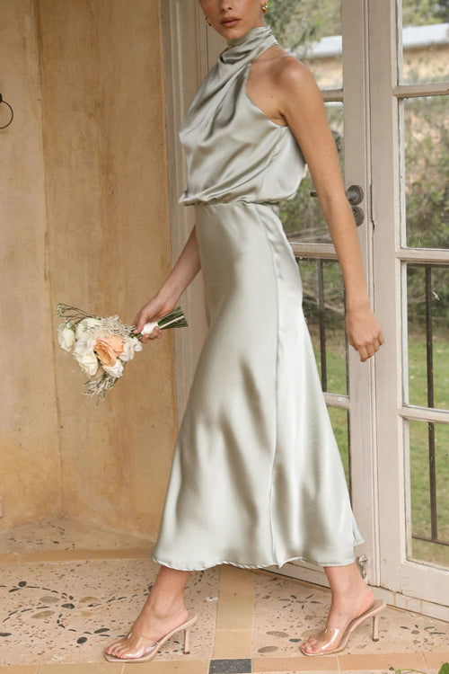 Rowangirl Fashion Chic One Shoulder Sleeveless Slim Mid-length Dress