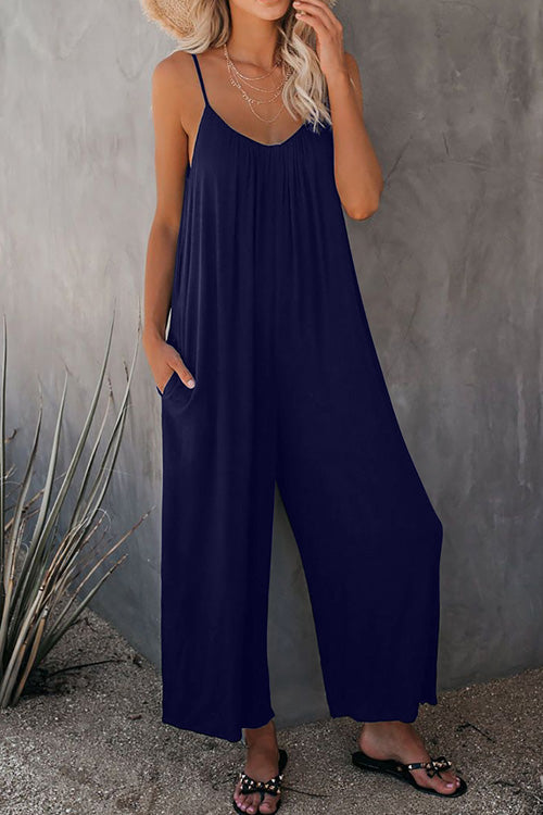 Rowangirl Chic Solid Loose Sling Off Shoulder Sleeveless Jumpsuit