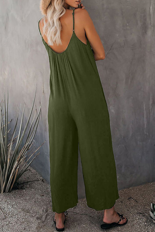 Rowangirl Chic Solid Loose Sling Off Shoulder Sleeveless Jumpsuit
