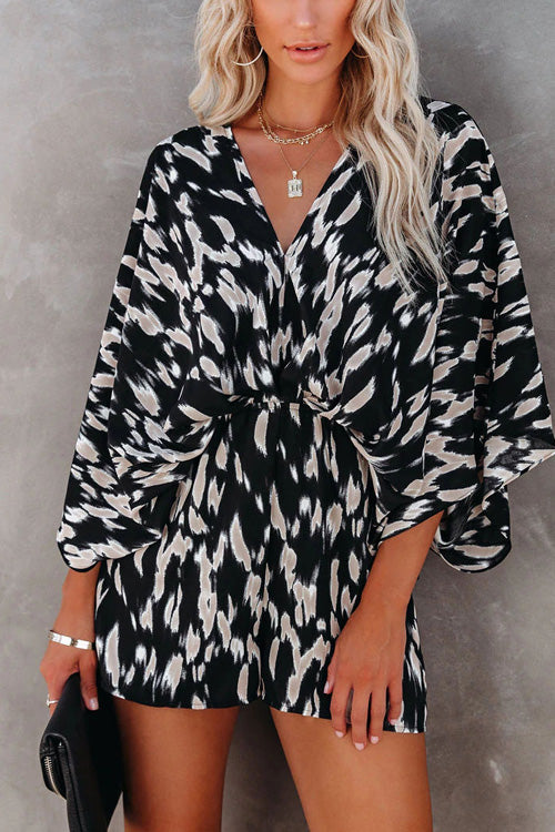 Rowangirl Fashion Casual V Neck Bat Sleeve Slim Romper