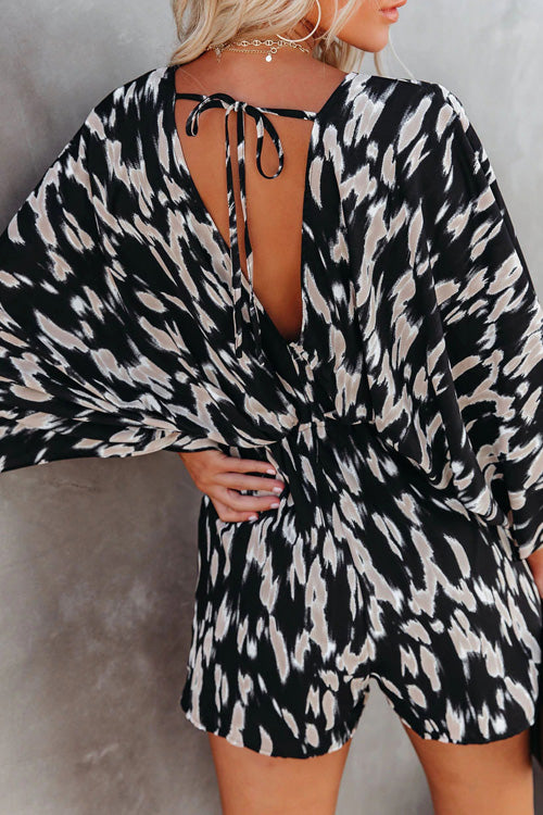 Rowangirl Fashion Casual V Neck Bat Sleeve Slim Romper