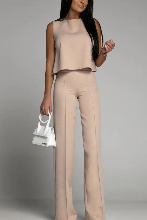 Rowangirl Fashion Solid Sleeveless Top+Slim Pants Two-piece