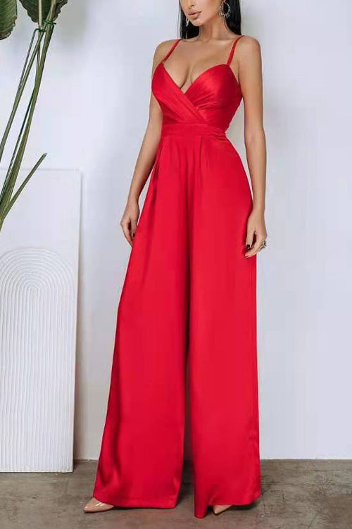 Rowangirl Chic Sexy Solid Sling Sleeveless Slim Jumpsuit