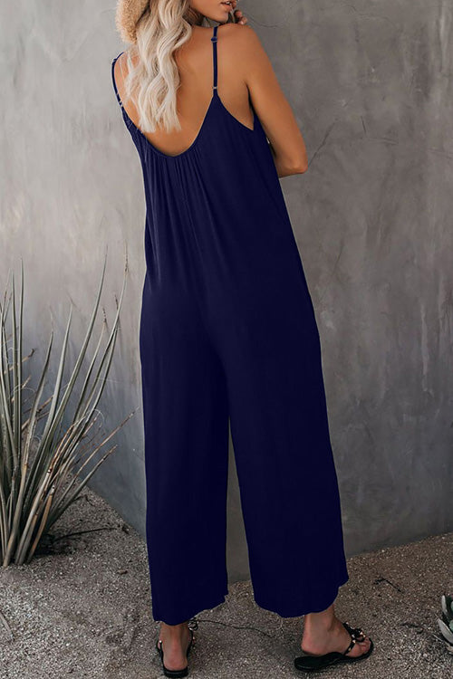 Rowangirl Chic Solid Loose Sling Off Shoulder Sleeveless Jumpsuit