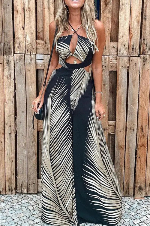 Rowangirl Fashion Printed Off Shoulder Sleeveless Long Jumpsuit