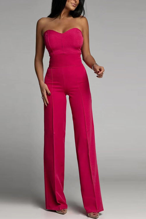 Rowangirl Chic Solid Off Shoulder Sleeveless Slim Jumpsuit