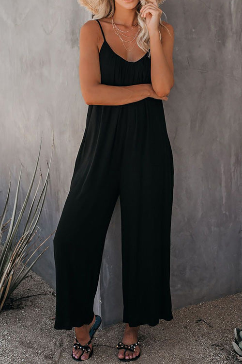 Rowangirl Chic Solid Loose Sling Off Shoulder Sleeveless Jumpsuit