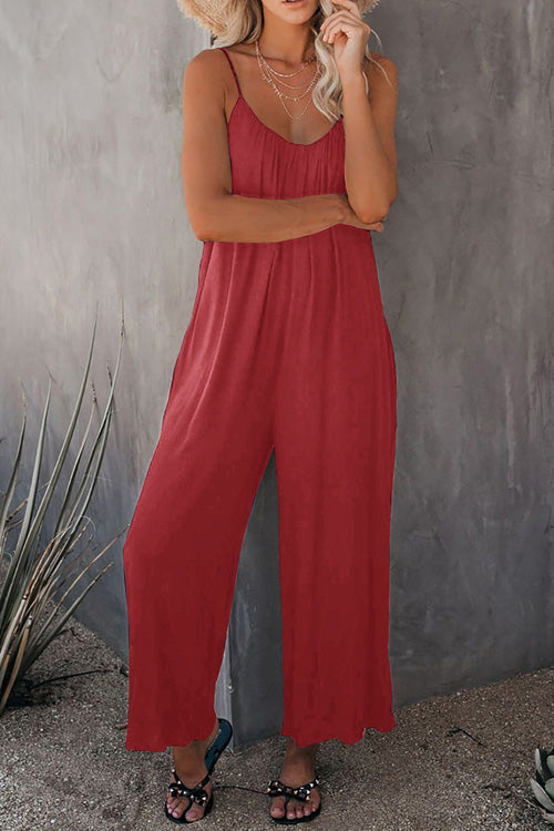 Rowangirl Chic Solid Loose Sling Off Shoulder Sleeveless Jumpsuit