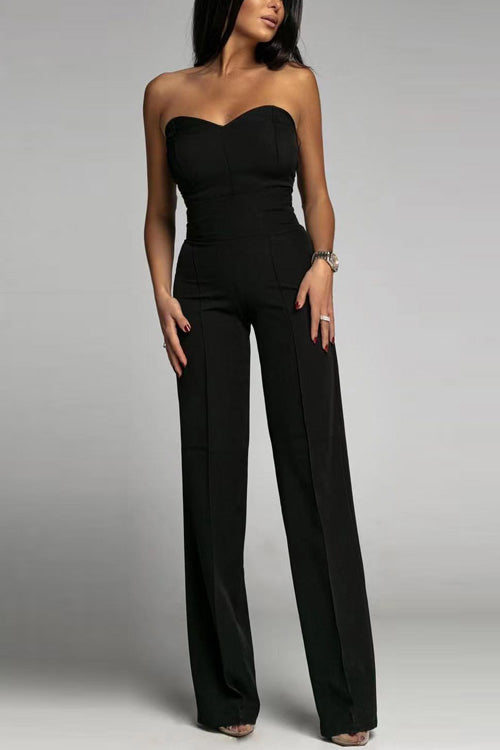 Rowangirl Chic Solid Off Shoulder Sleeveless Slim Jumpsuit