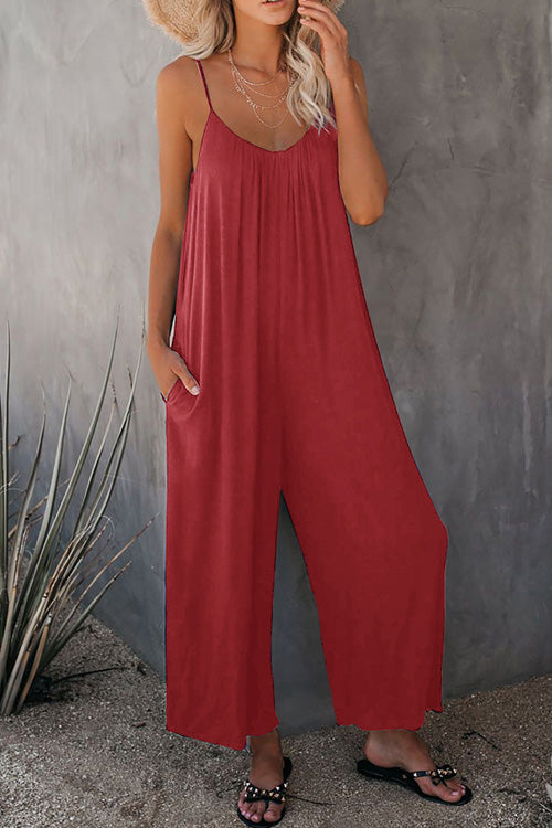 Rowangirl Chic Solid Loose Sling Off Shoulder Sleeveless Jumpsuit