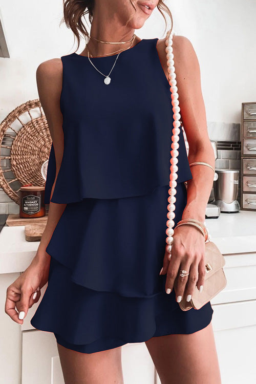 Rowangirl Fashion Casual Solid O Neck Sleeveless Slim Romper