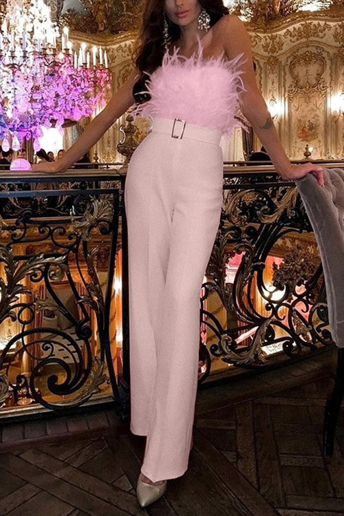 Rowangirl Fashion Feather Sexy Off Shoulder Sleeveless Slim Jumpsuit