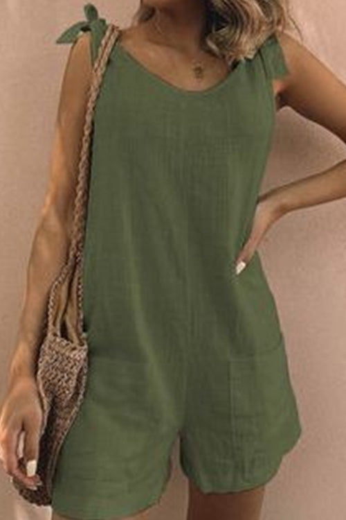Rowangirl Fashion Casual Solid Sleeveless Pockets Slim Romper