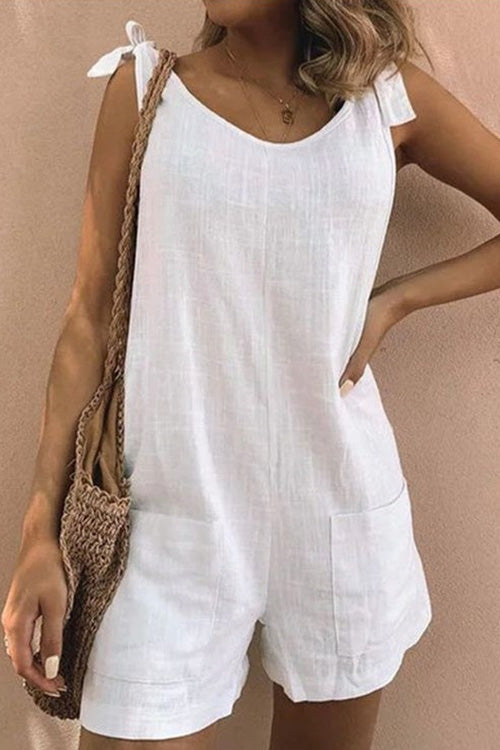 Rowangirl Fashion Casual Solid Sleeveless Pockets Slim Romper