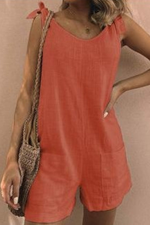 Rowangirl Fashion Casual Solid Sleeveless Pockets Slim Romper