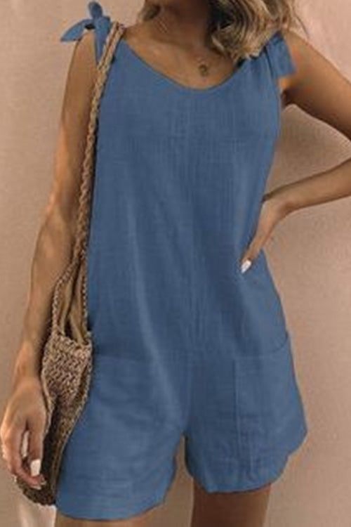 Rowangirl Fashion Casual Solid Sleeveless Pockets Slim Romper
