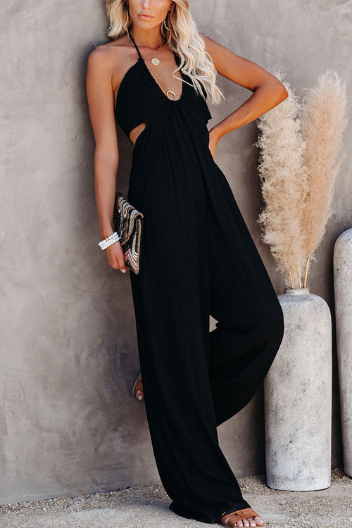 Rowangirl Chic Solid Sling U Neck Backless Slim Jumpsuit