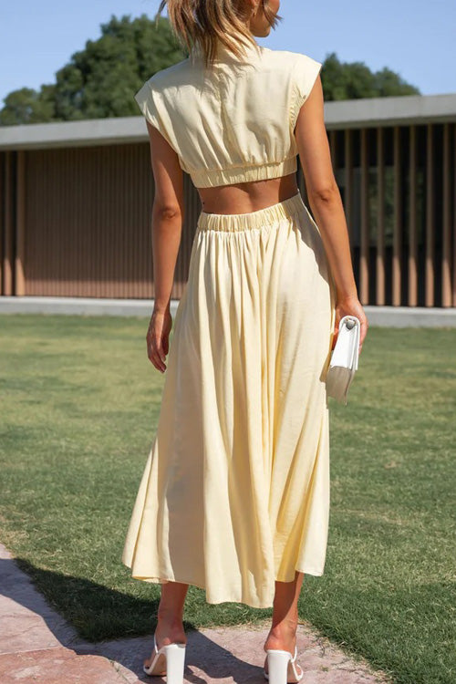 Rowangirl Chic Solid Stand Collar Sleeveless Slim Long Dress