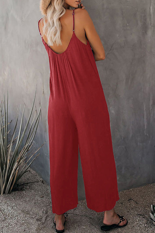 Rowangirl Chic Solid Loose Sling Off Shoulder Sleeveless Jumpsuit