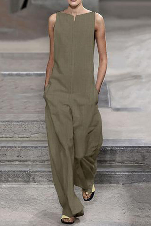 Rowangirl Fashion Casual Loose Solid Sleeveless Jumpsuit