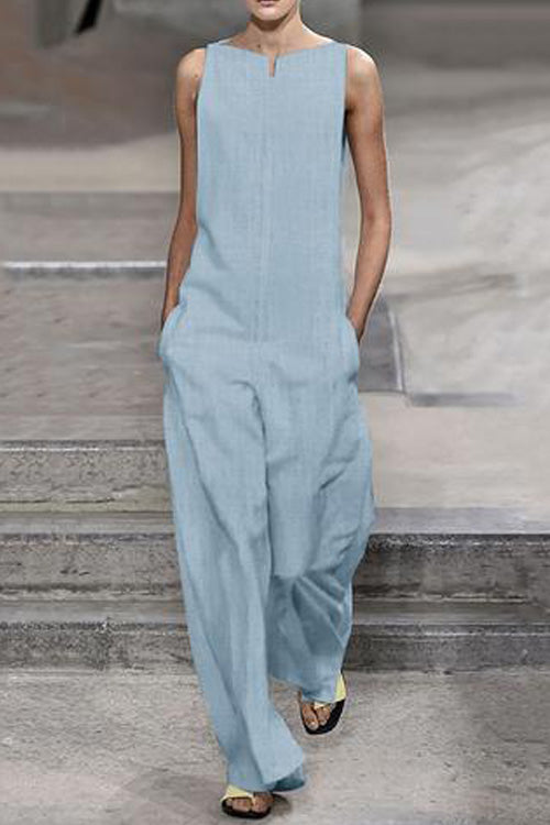Rowangirl Fashion Casual Loose Solid Sleeveless Jumpsuit